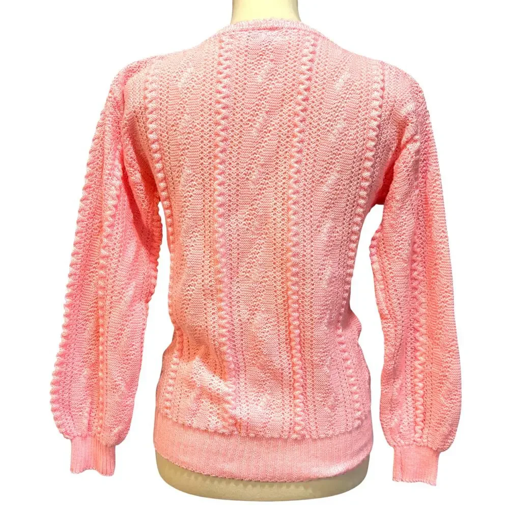 VTG Pink Textured Knit Sweater Style Cable Knit Soft Cozy Keren, Size Small